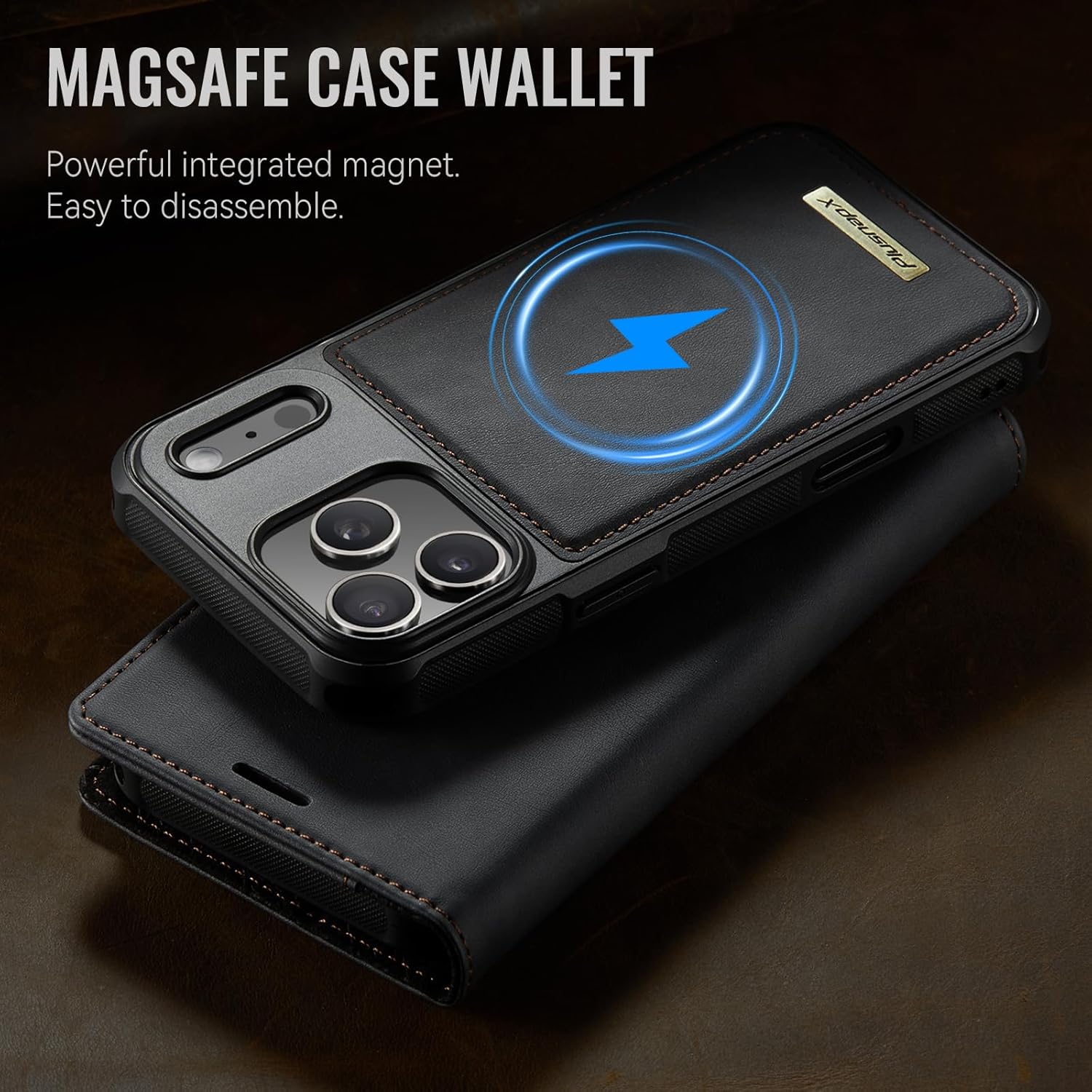 Wallet Case for iPhone 17 Pro Max Compatible with Magsafe, 2-in-1 PU Leather Flip RFID Blocking Card Holder Stand Shockproof Magnetic Detachable Cover for iPhone 17 Pro Max Case 6.9", Black