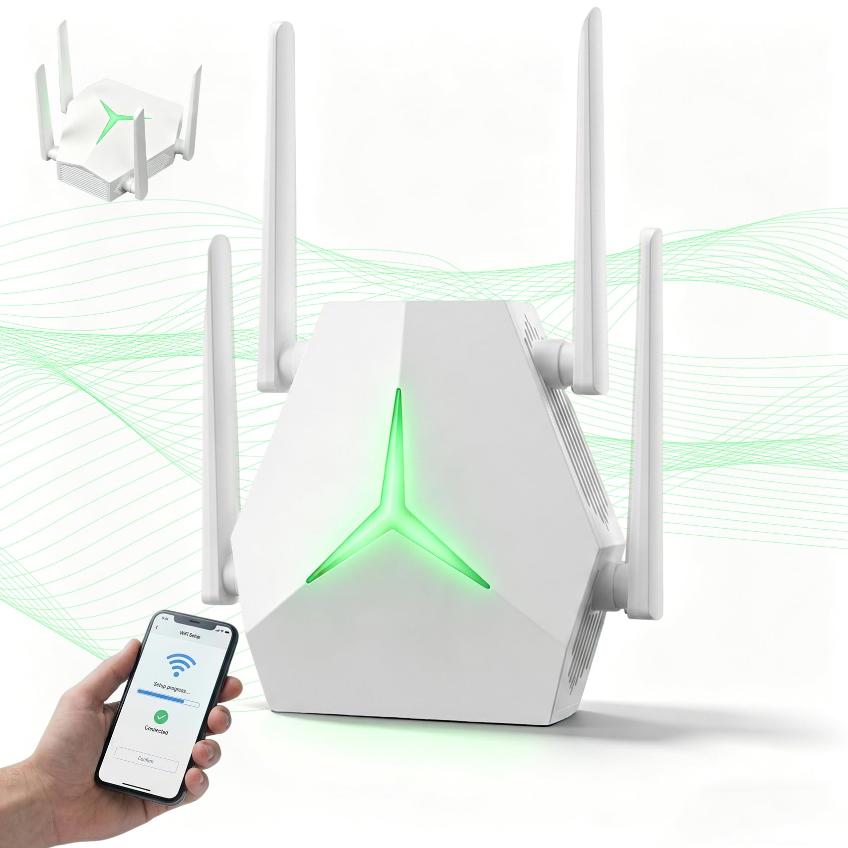 Repetidor WiFi Largo Alcance 1167Mbps, Extensor Señal Doble Banda 2.4G+5G para Casas Grandes Oficinas, Elimina Zonas Muertas