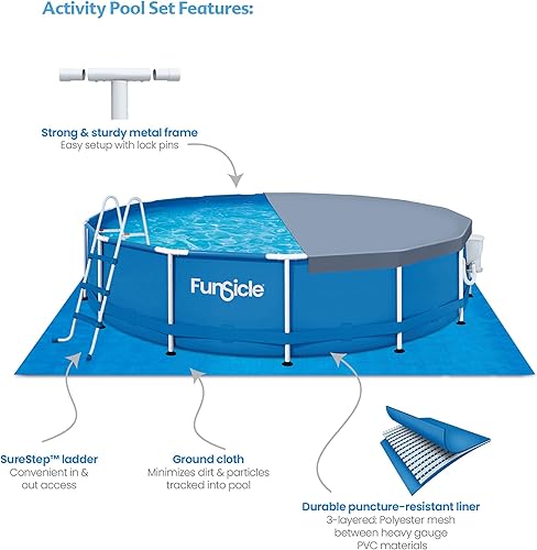 Vista 12 de Funsicle Activity - Juego de piscina redonda sobre el suelo de 8 x 30 pulgadas con bomba de filtro SkimmerPlus 2 en 1, fácil configuración