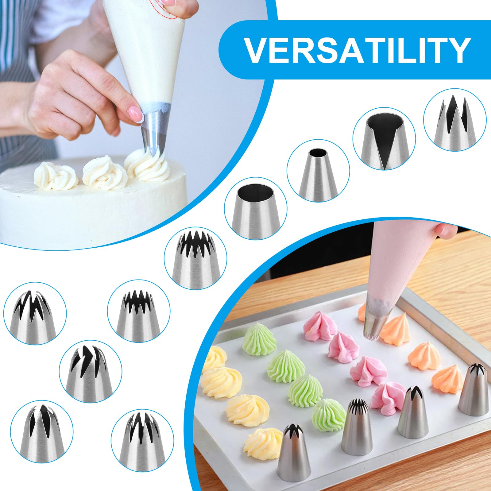 Douille Patisserie Professionnelle Compatible Poche à Douille, 10 PCS Grosse Douille Cannelée Décorer Gâteaux Cupcakes