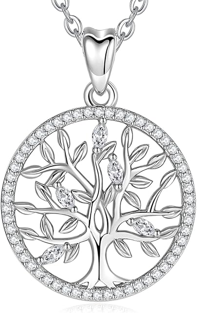 EUDORA Tree of Life Necklace for Women 925 Sterling Silver Cubic Zirconia Pendant for Girls Daughter Mother Gift, 45cm Chain