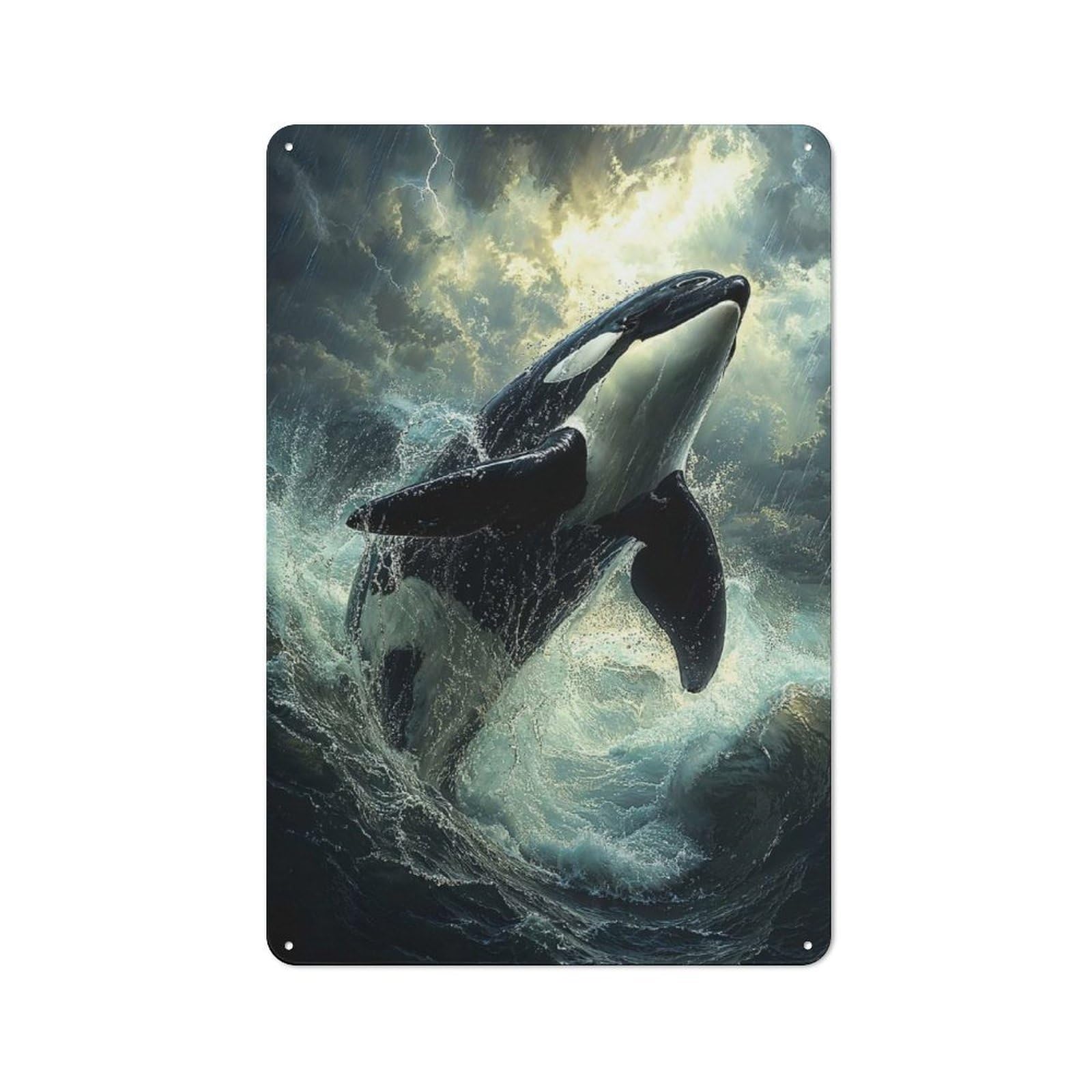 Junmoney Orca Leaping Storm Retro Metal Sign 30X20cm For Garage Wall, For Home Interiors And Metal Sign Collectors