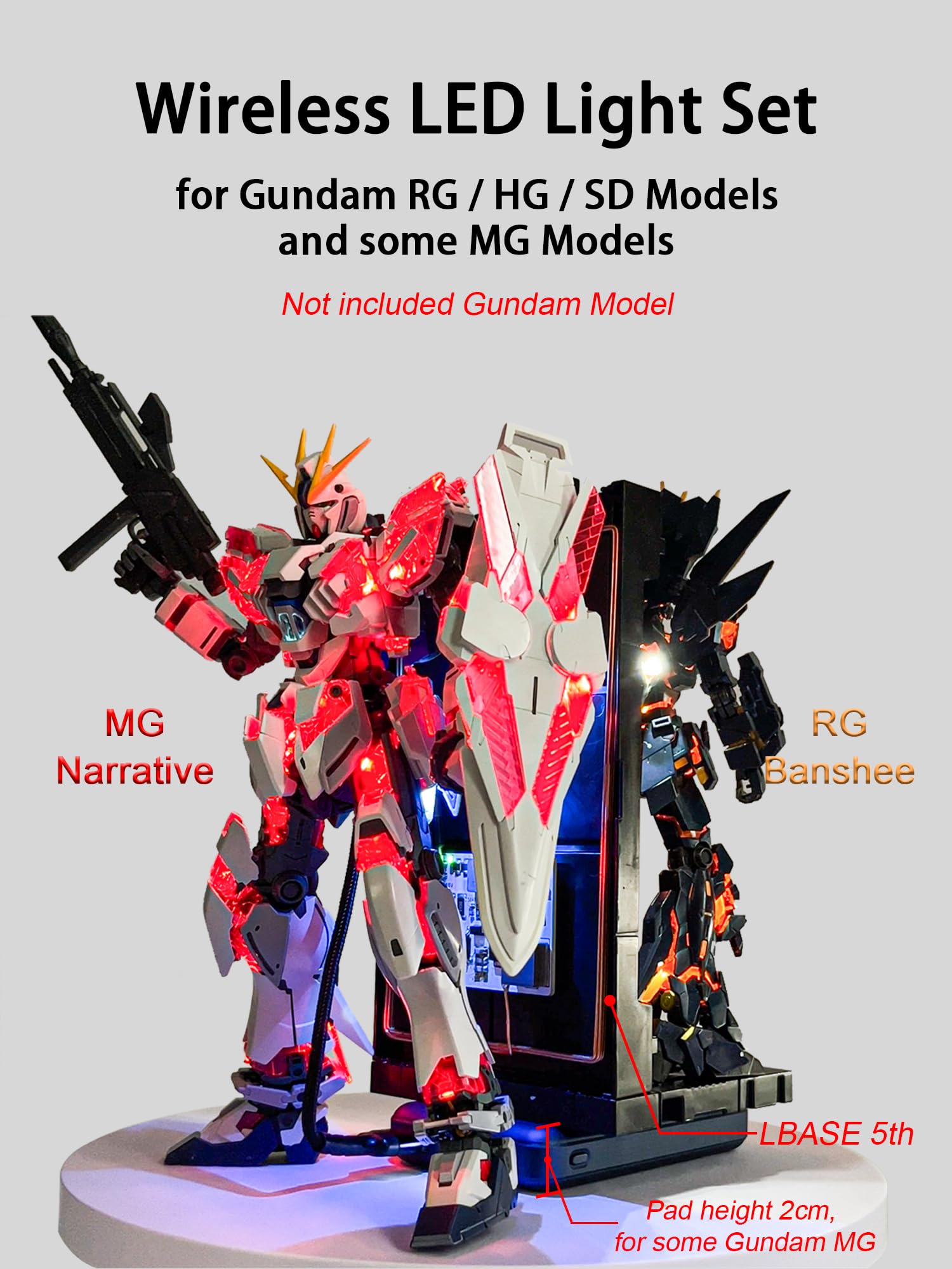 LBASE 5th Wireless LED Units for Gundam Models Kits, LED Light Set for Gundam RG HG MGSD Q Model, Wireless Induction LED Lamp Beads, Model Add Lights, Modle Action Base 5th