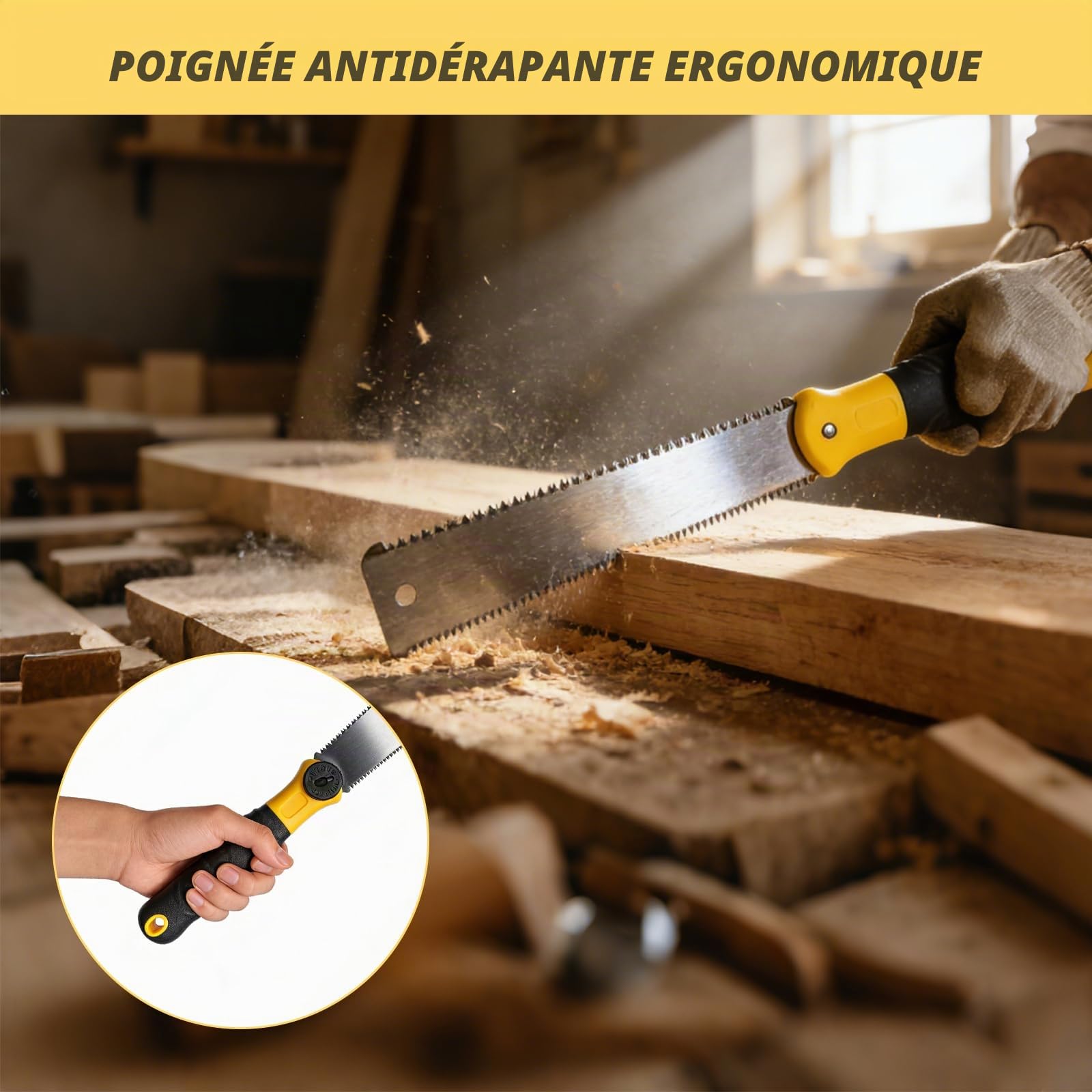 Boîte à onglets avec scie japonaise, gabarit de fermentation avec scie pour bois et plastique, ensemble de 4 scies à main robustes, angle de coupe : 45°, 90° et 135°, scie à onglets avec boîte de