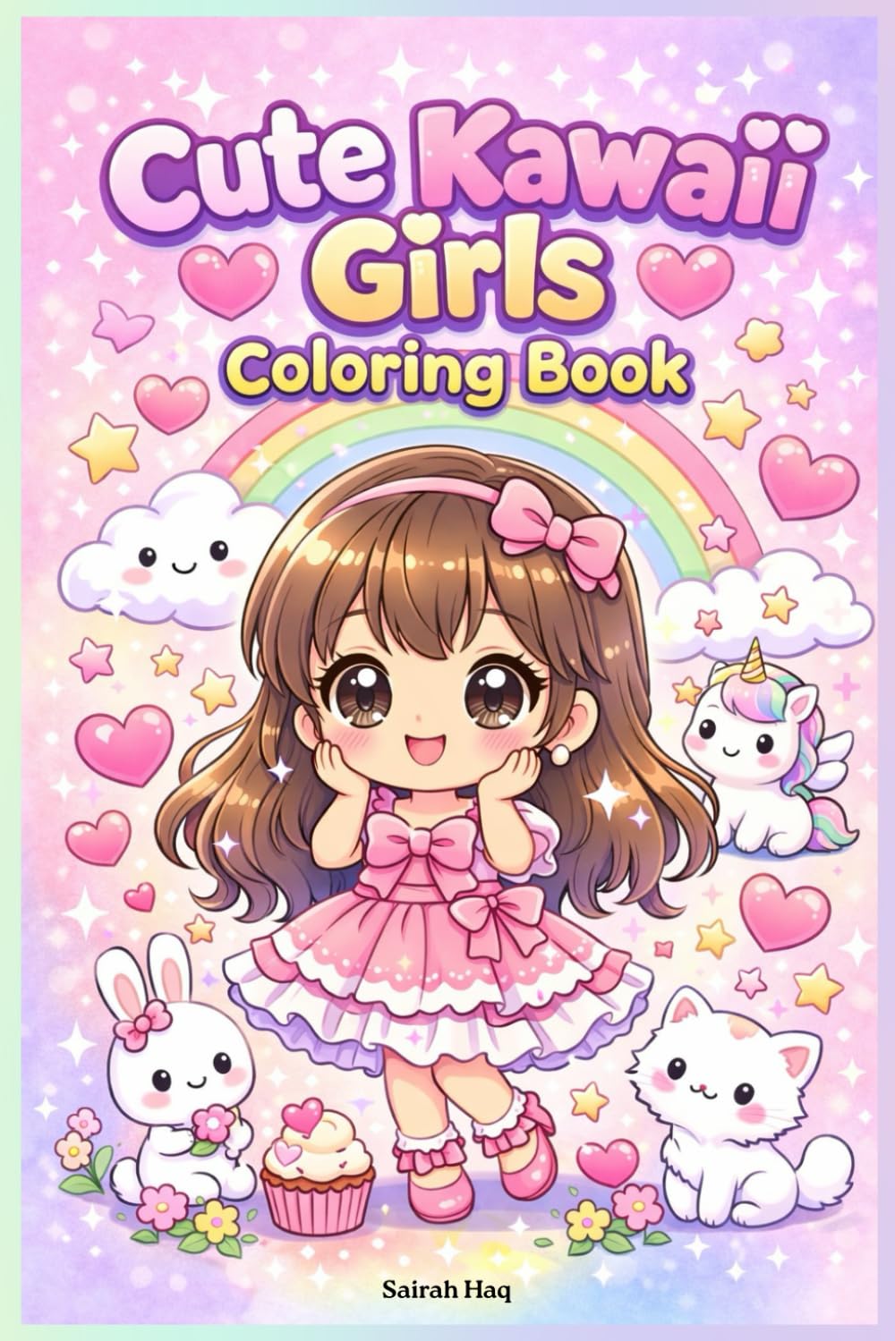 Cute Kawaii Girls Coloring Book for Kids Ages 4–8: 35 Adorable Coloring Pages with Princesses, Animals & Magical Friends