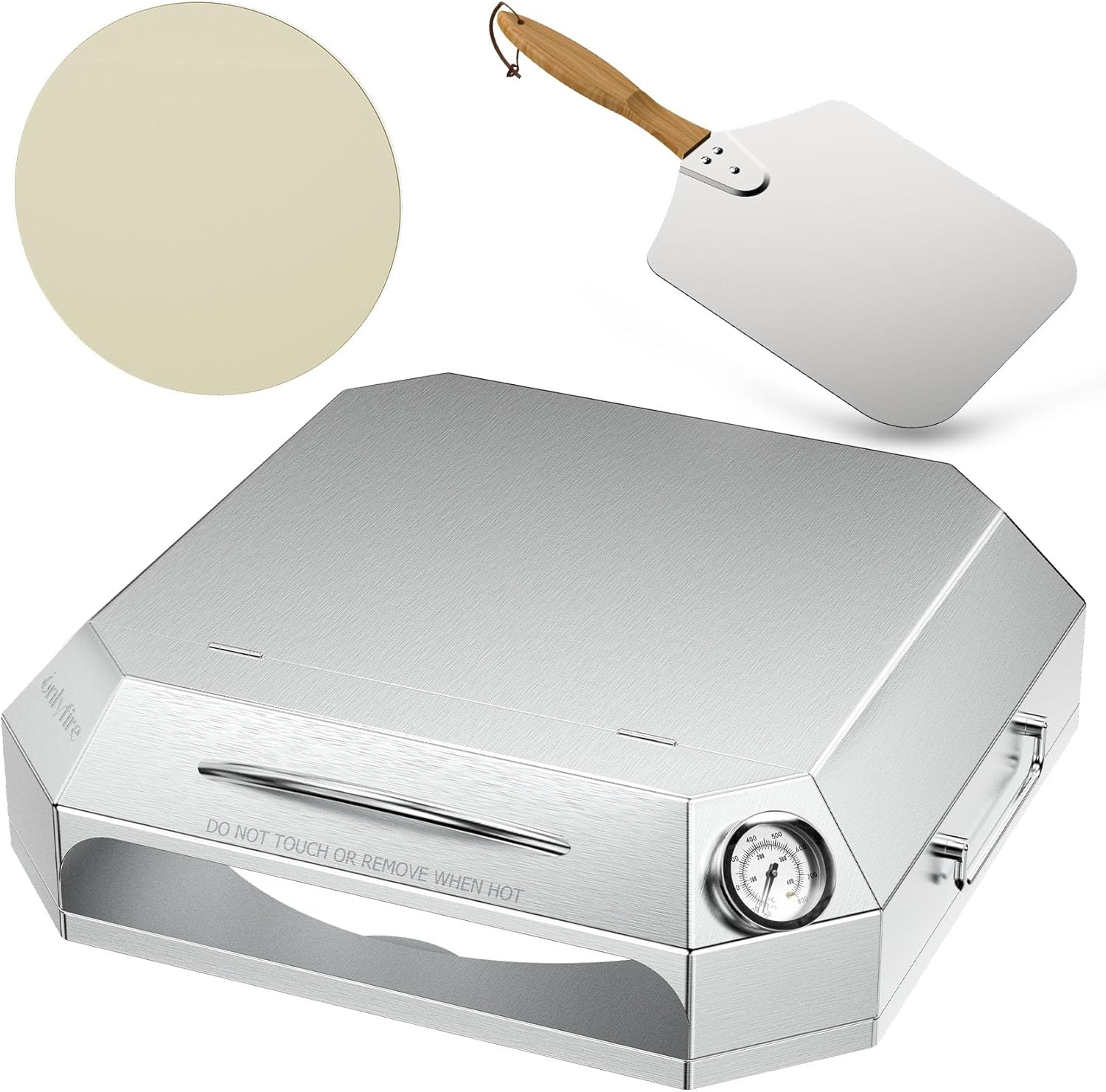 Onlyfire Stainless Steel Grill Top Pizza Oven Kit, Portable Pizza Maker for Gas Charcoal Pellet Grill, Flip-Open Lid, Includes Pizza Stone, Pizza Peel & Thermometer, Fits Weber Napoleon