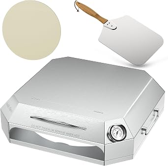 Onlyfire Stainless Steel Grill Top Pizza Oven Kit, Portable Pizza Maker for Gas Charcoal Pellet Grill, Flip-Open Lid, Includes Pizza Stone, Pizza Peel & Thermometer, Fits Weber Napoleon