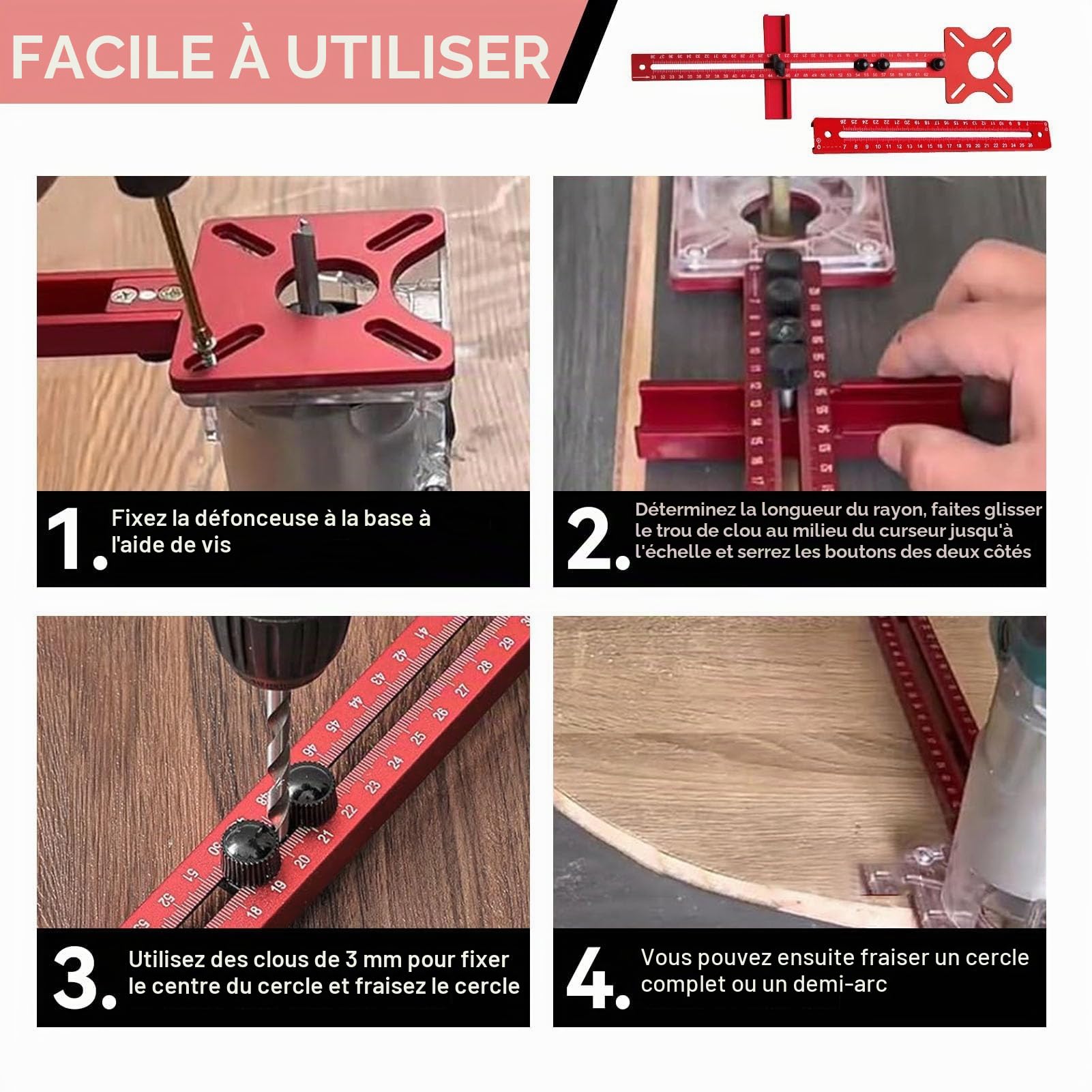 Support pour rainures de fraisage, 4 en 1 Support pour rainures de fraisage Métrique pour fraiseuse Kit de fraisage circulaire pour outil de fraisage (support pour rainures de fraisage