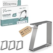 virea 4 x Tischtuchklammern Silber für Plattenstärke von 5cm - - Tischdeckenklammern aus Edelstahl für innen und außen - - Leicht abwaschbare Tischtuchklemmen - - Klemmen mit abgerundeten Kanten