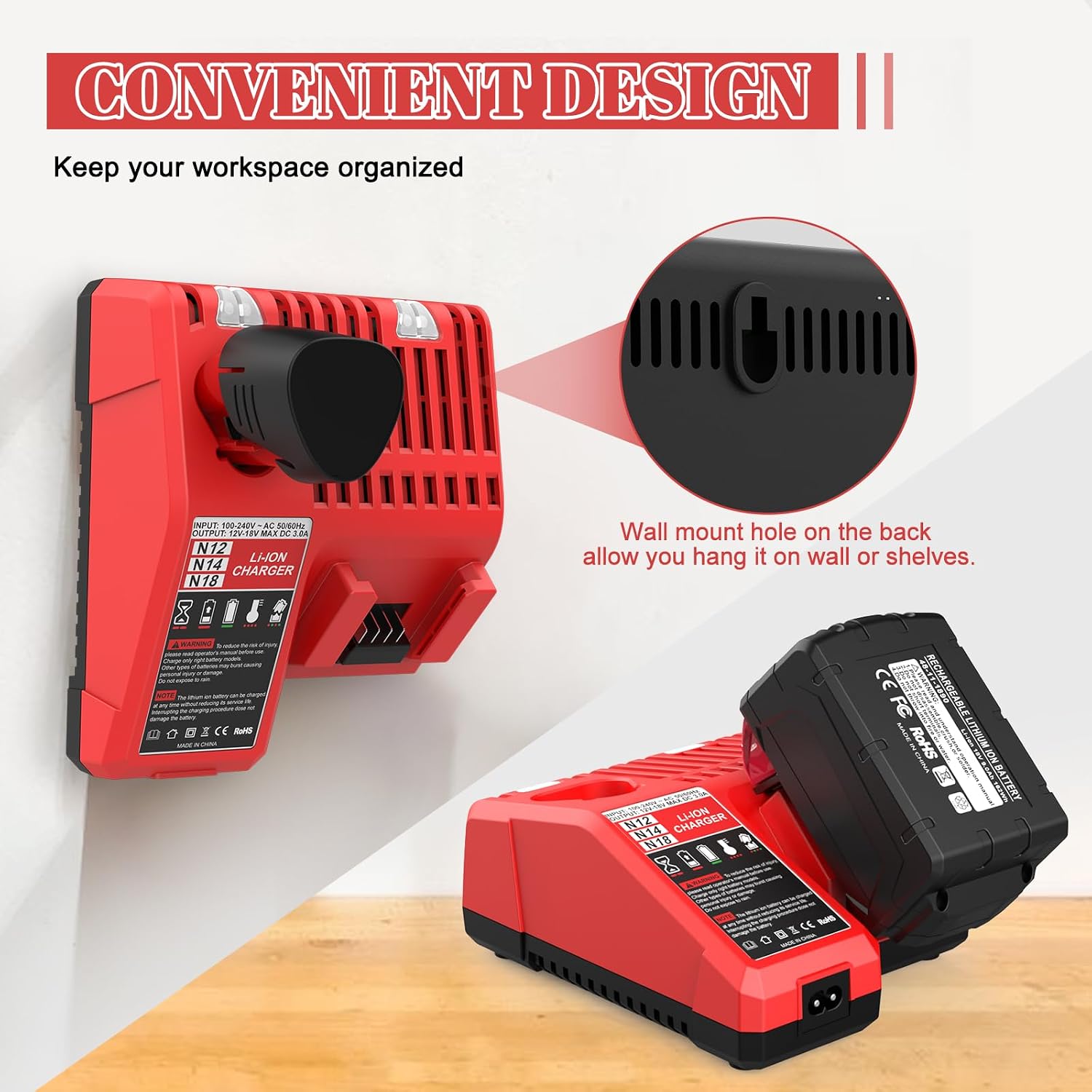 Powilling Dual Voltage Battery Charger Compatible with Mil-Waukee 12V & 18V Cordless Tools - Replaces 48-59-1812(Not Made in Milwaukee)