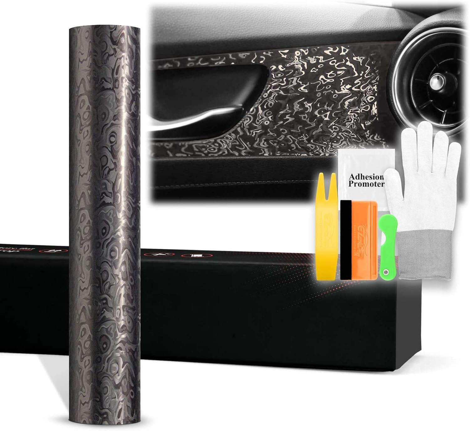 48"x60" (4FTx5FT) Nardo Gray PET Damascus Forged Satin Vinyl Wrap Auto Car Sticker Decal Film Sheet Bubble Free Air Release Technology with Tool Kit