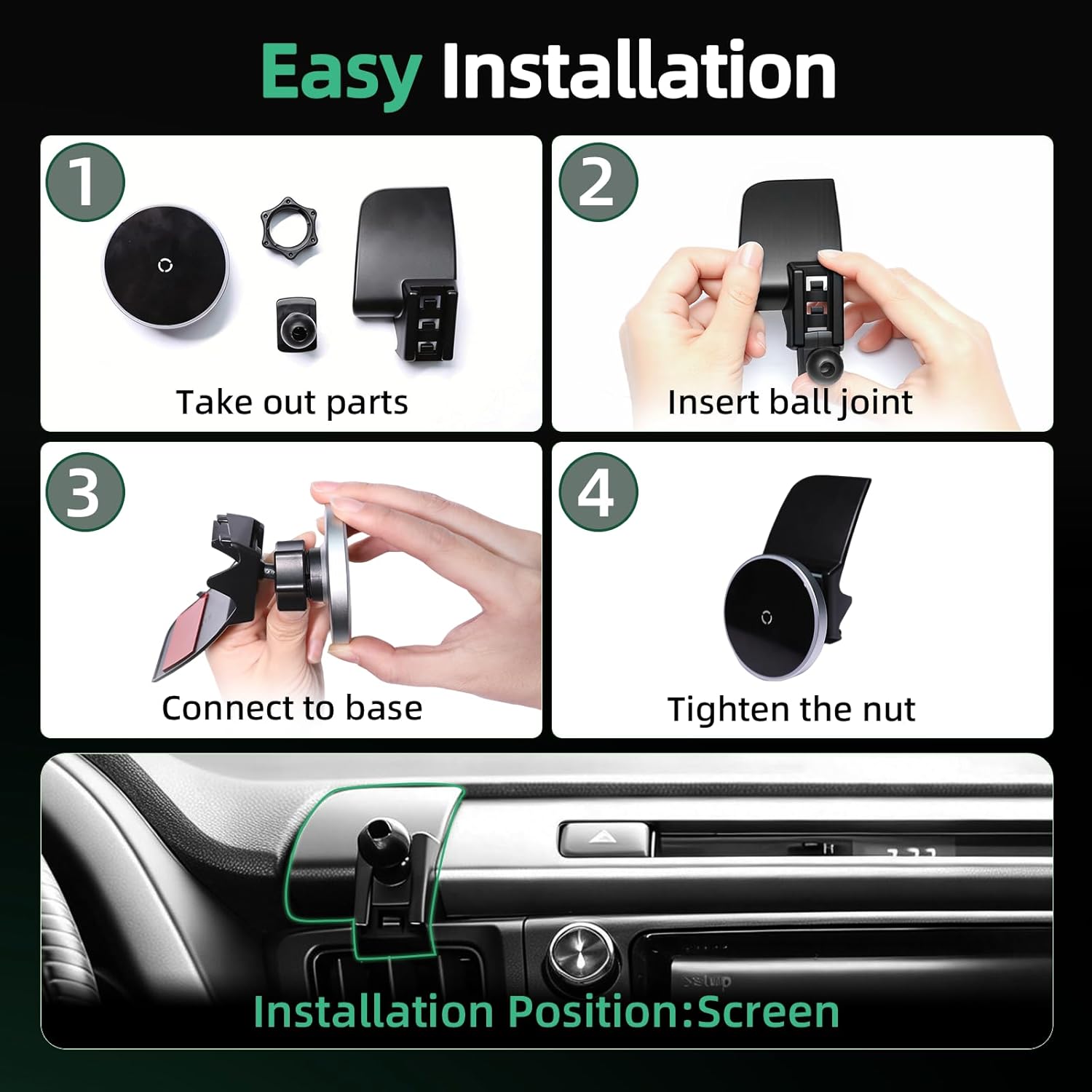 Phone Mount for Toyota RAV4 (2013-2018), 15W Wireless Car Charger, Magnetic Phone Holder, Dashboard Hands Free Mobile Holder, 360° Adjustable, 2014 2015 2016 2017 Rav4 Interior Accessories