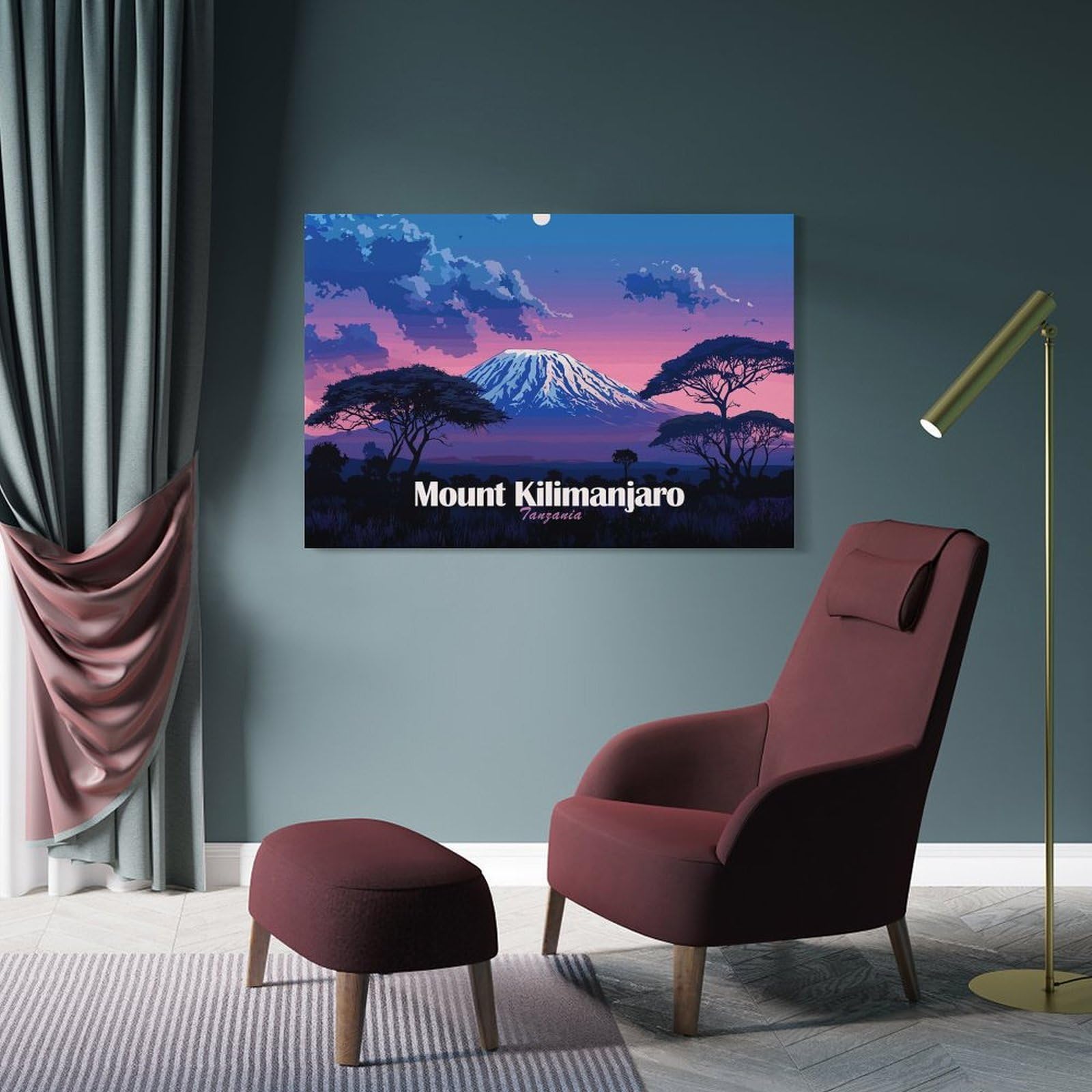 Junmoney Frame-Style-2-1 Mount Kilimanjaro, Tanzania Landscape Room Decor Wall Art 20X30inch(50X75cm), For Entrance Walls, Hall Decor Or Foyers, A Neat Decor Update For Hallways