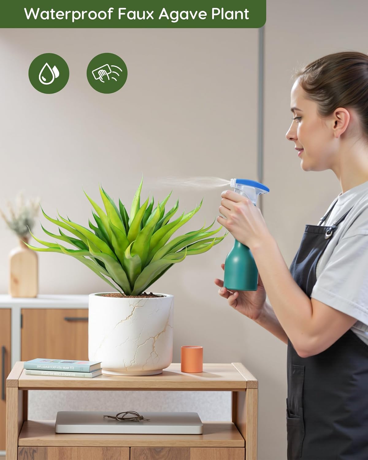 Velener Outdoor Fake Agave Artificial Plant, Unpotted Fake Plant for Room Decor, UV Resistant Faux Agave Plant for Outdoor/Indoor Decor, 22 inches, 2 Pack(43 Leaves)