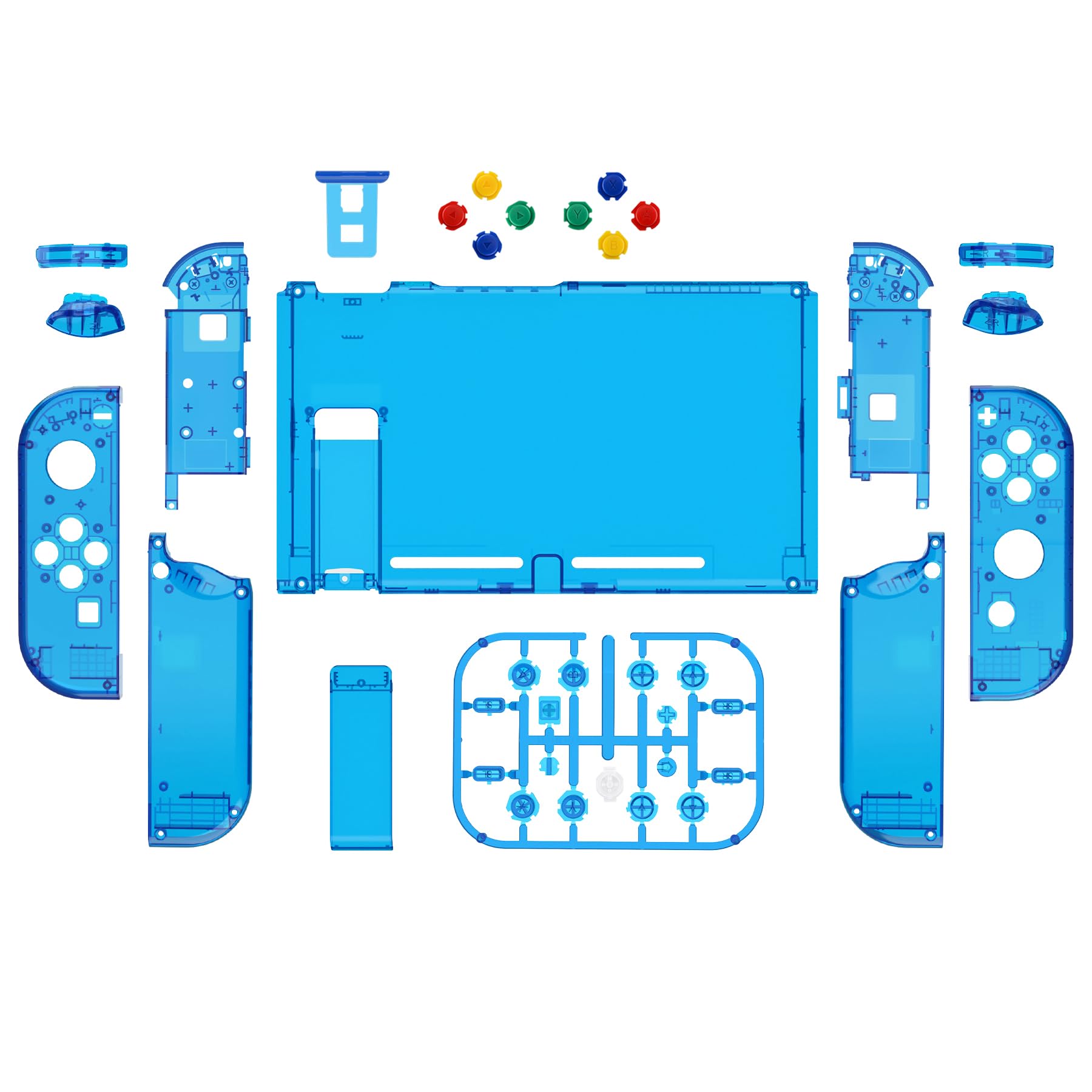 eXtremeRate Cover per Nintendo Switch,Custodia Coperatura Tasti Pulsanti Colorati DIY Ricambio per Joycon,Senza Console e Controller-Trasparente Blu