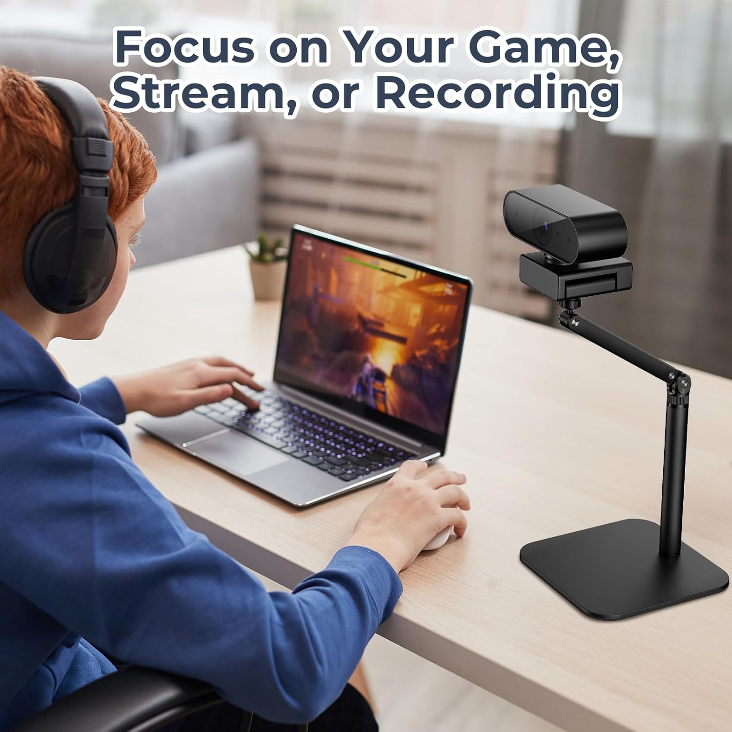 Desktop Microphone Stand, Adjustable Mounting Arm with Multiple Threads for Blue Yeti, Fifine, HyperX and More Mics, Webcams, Cameras - Ideal for Recording, Podcasting, Streaming