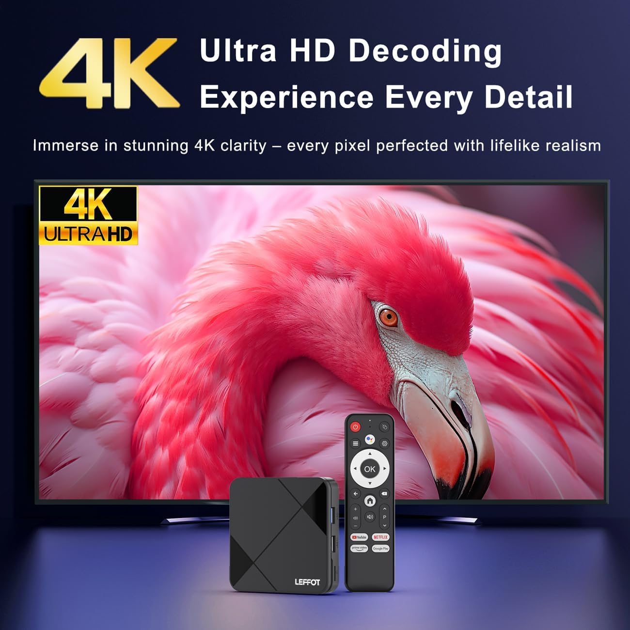 Android 14.0 TV Box 2025, LEFFOT 4K Ultra HD Streaming Device for TV, 2GB RAM + 16GB ROM, Smart TV Box with Google Assistant Voice Remote, HDR10, 2.4G & 5G WiFi 6, BT 5.4, RK3518 Quad Core A53 2GB+16GB image 3 of 8 B0F6TB7S3D