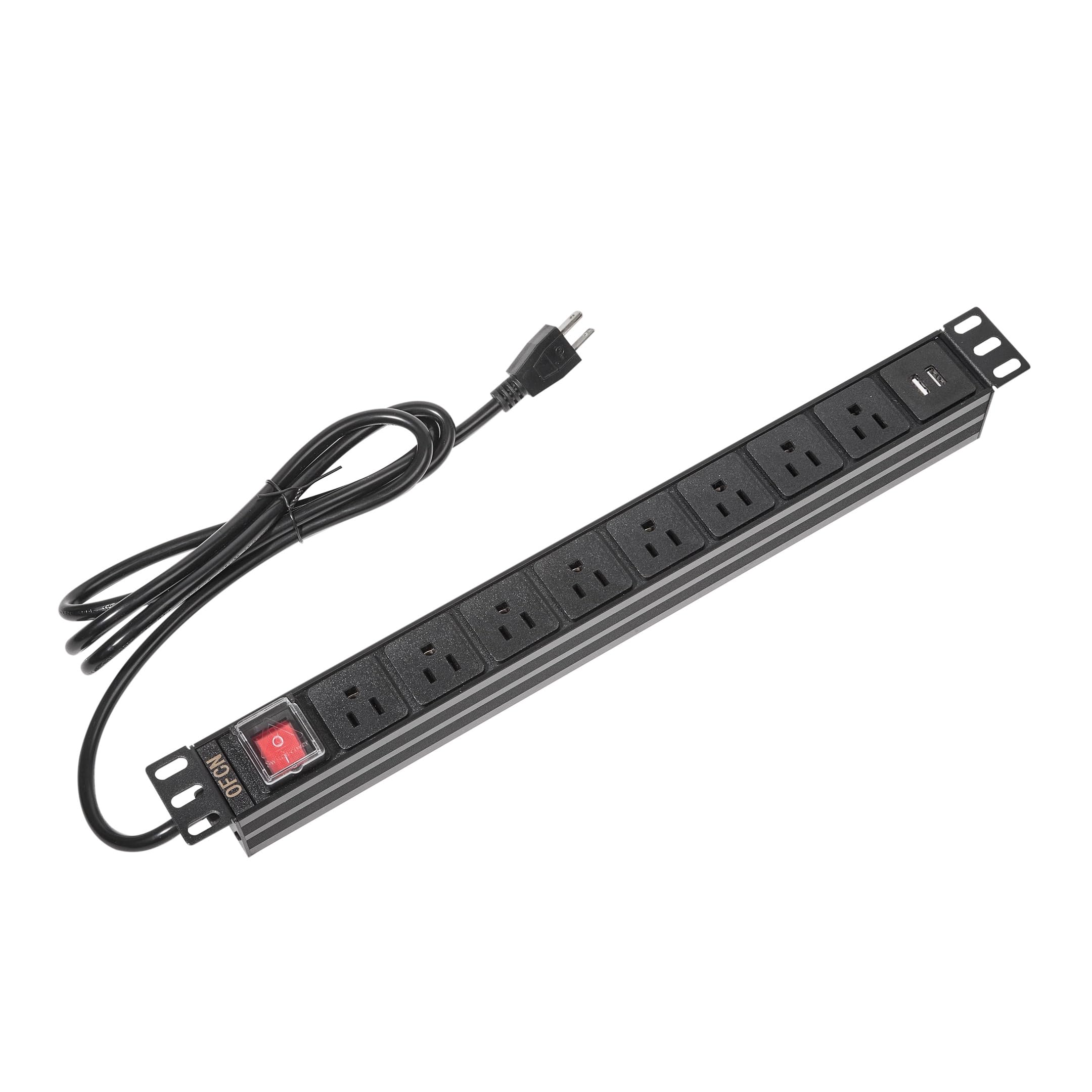 8 Outlet PDU with 2 USB Mountable Power Strip, Wall Mount Outlet Power Strip Heavy Duty, Wide Spaced 15A 125V 1875W, 6 FT SJT 14AWG Power Cord 19" 1U Rack Mount PDU Power Strips