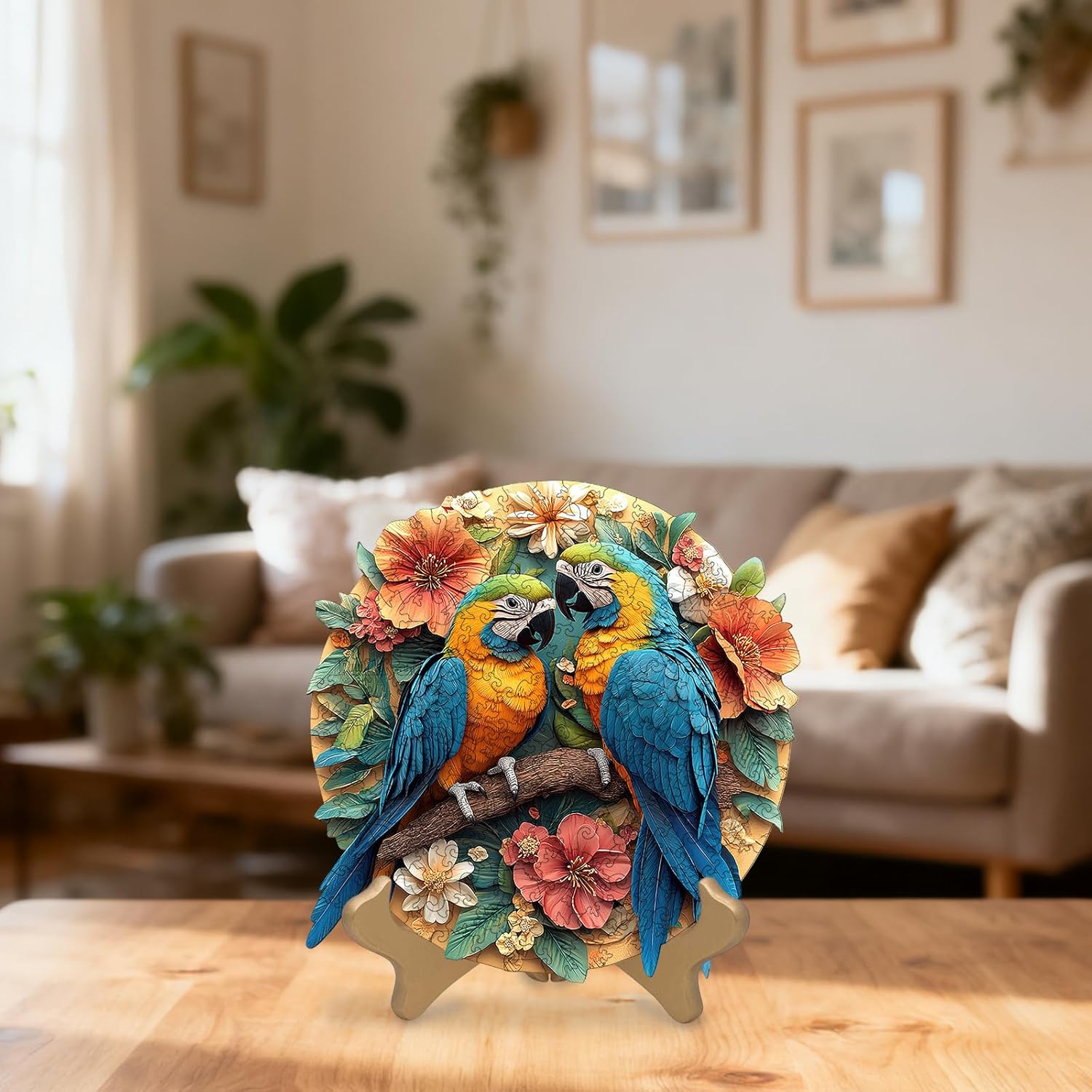 Ruikiyart Wooden Puzzles for Adults, 500Pcs Parrots Wooden Jigsaw Puzzles, Birds Unique Shaped Puzzle Games Challenge Holiday Mother's Day Puzzle Home Decor (16.3"*16.5")