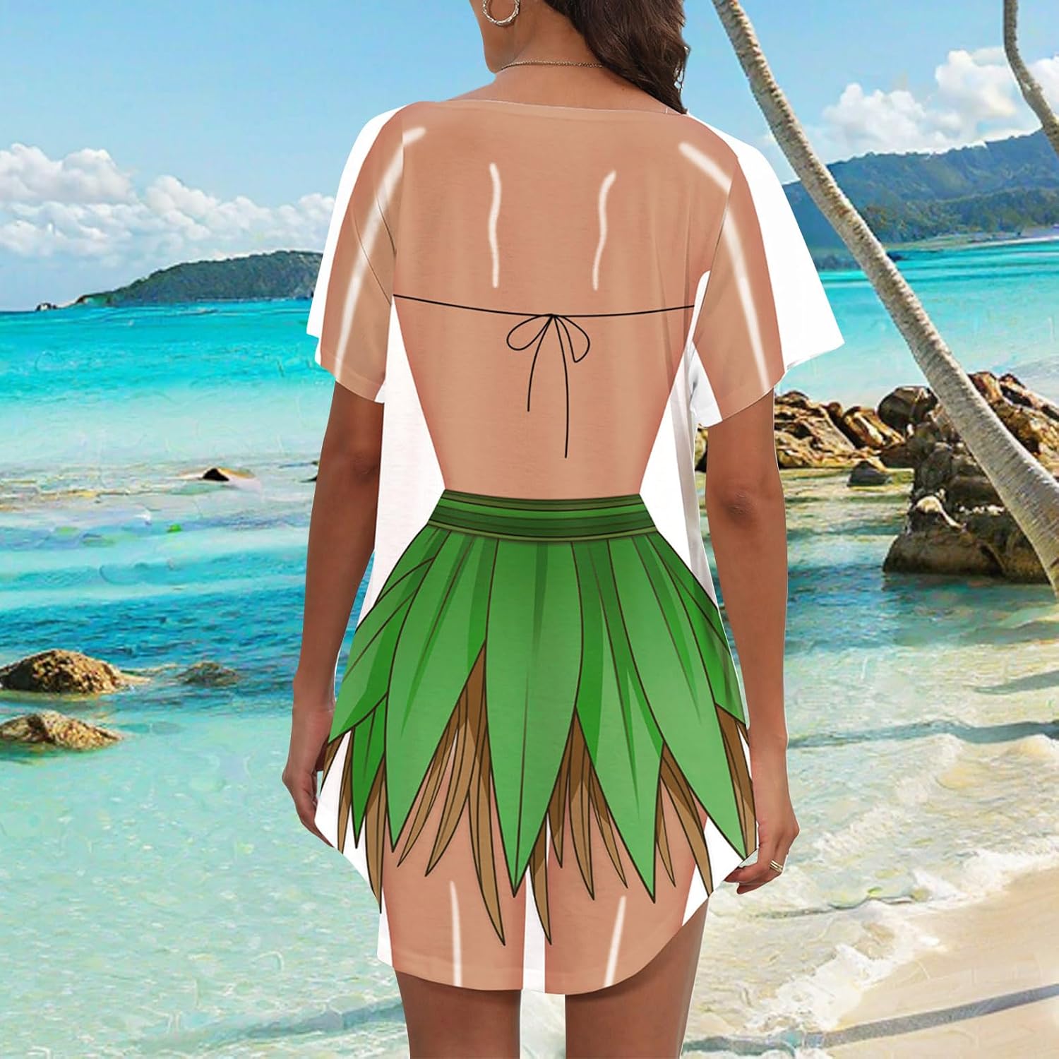 Women's Cute Bikini Printed T Shirt Dress Short Sleeve Baggy Shirt Beach Fun Swimwear Cover Up Dress - Image 4