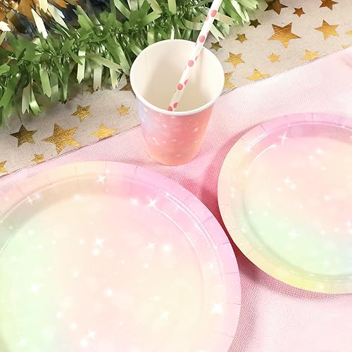 Miniatura 6 de Decoraciones de fiesta de cumpleaños pastel, juego de platos y servilletas de papel con tazas y pajitas para 24 invitados, 120 piezas desechables