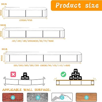 Floating TV Unit, Mounted TV Stand with Flip-Down Doors & Side door, Storage TV Bench Under TV for Bedroom Livingroom (Brown+LED, 160CM)
