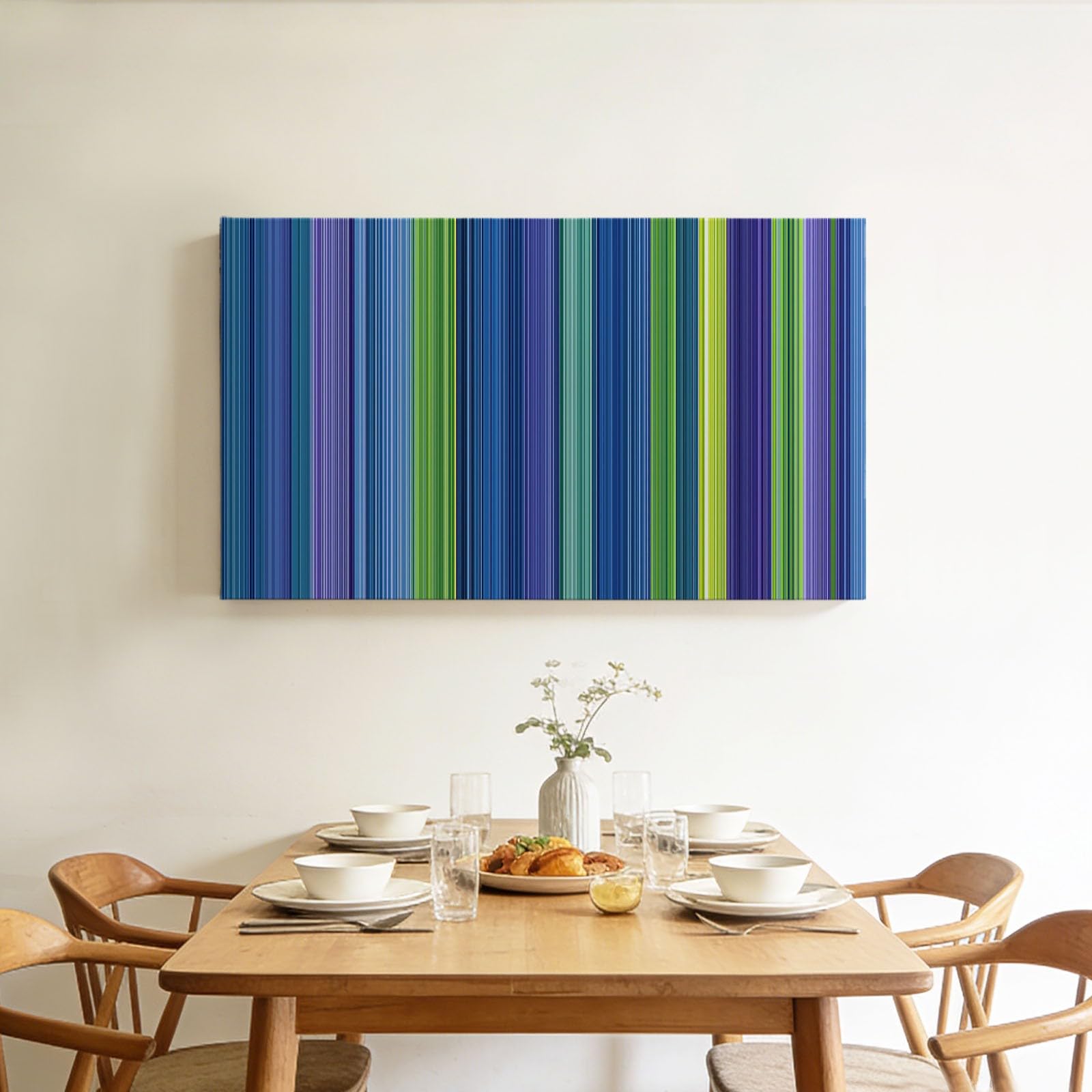 Generisch Petrol Regenbogen Streifen Modernes Leinwandbild 120L x 60B cm mit Rahmen, Abstrakt XXL Wanddeko für Wohnzimmer Geschenk Idee Einzug - Hochwertiger Kunstdruck auf Holzrahmen
