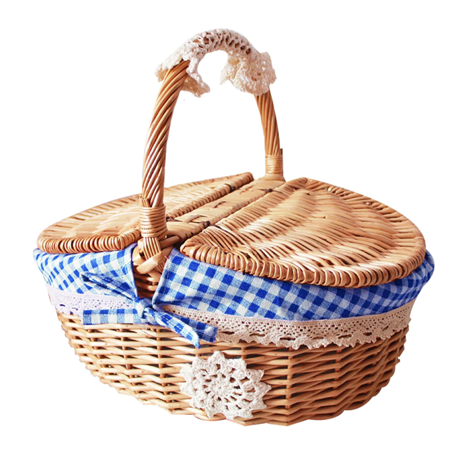 Qusinfc User Friendly Flipping Lid Picnics Basket Handcrafted Willow Storage Container for Camping and Home Decoration User Friendly Picnics Basket