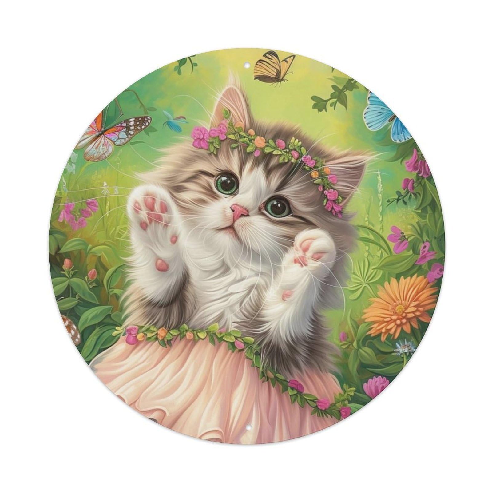 Animal Artwork Kittens in Skirts Vintage Metal Tin Sign Plaque Wall Decor for Cafe, Club Bar, Office, Garden Metal Poster 8x8Inch