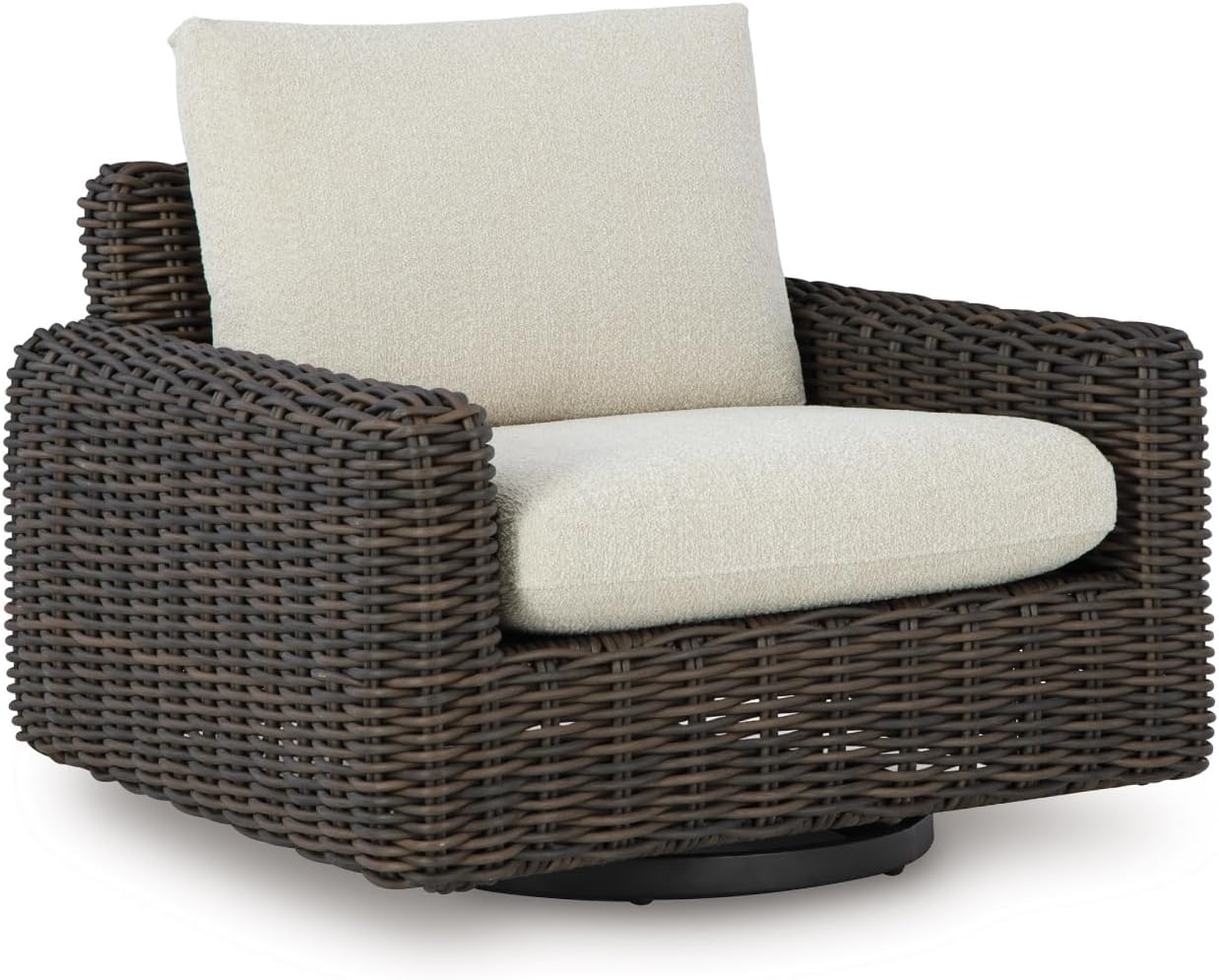 Signature Design by Ashley Kimora Casual Nuvella Weather Resistant Fabric, Resin Wicker Outdoor Swivel Glider Lounge Chair with Removable Cushions, Dark Brown & Beige