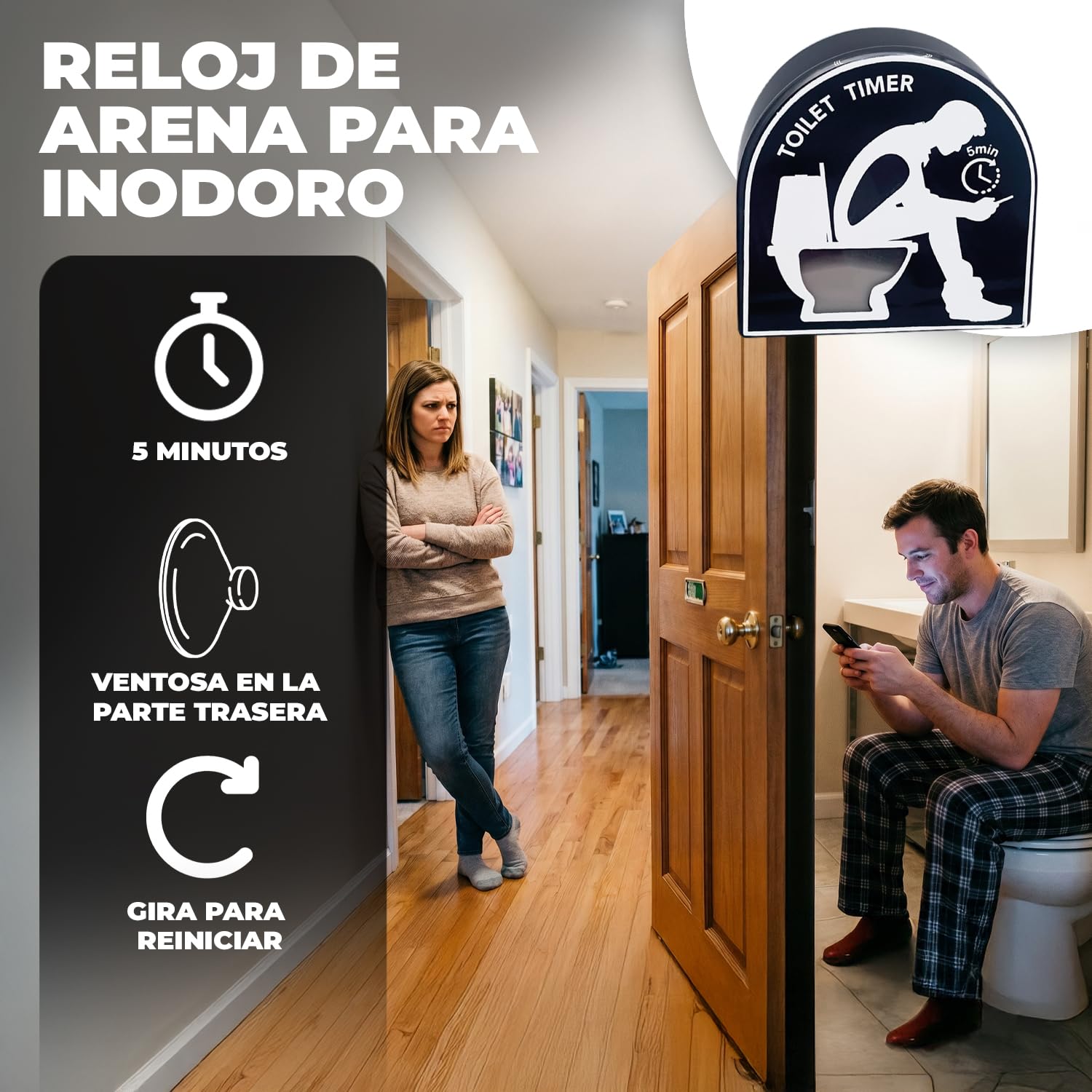 Toilet Timer® | Temporizador Divertido para el Inodoro | Timer de 5 Minutos para Aseos y el Baño | Idea de Regalo para Niños y Adultos | Fijación Rápida con Ventosa | OriginalCorner®