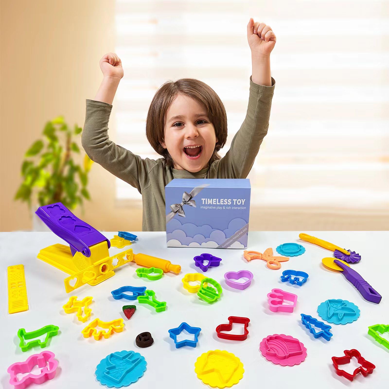 Decebaya Playdough Moulds Set 27PCS, Kids Dough Tools Kit, Christmas Shape Cutters Extruder Rolling Pin - Image 2