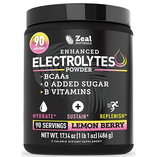 Electrolyte Powder Recovery Drink (90 Servings | Lemon Berry) w Real Salt +BCAAs +B-Vitamins Sugar Free Electrolyte Supplement w Potassium Zinc & Magnesium for Hydration - Keto Electrolytes
