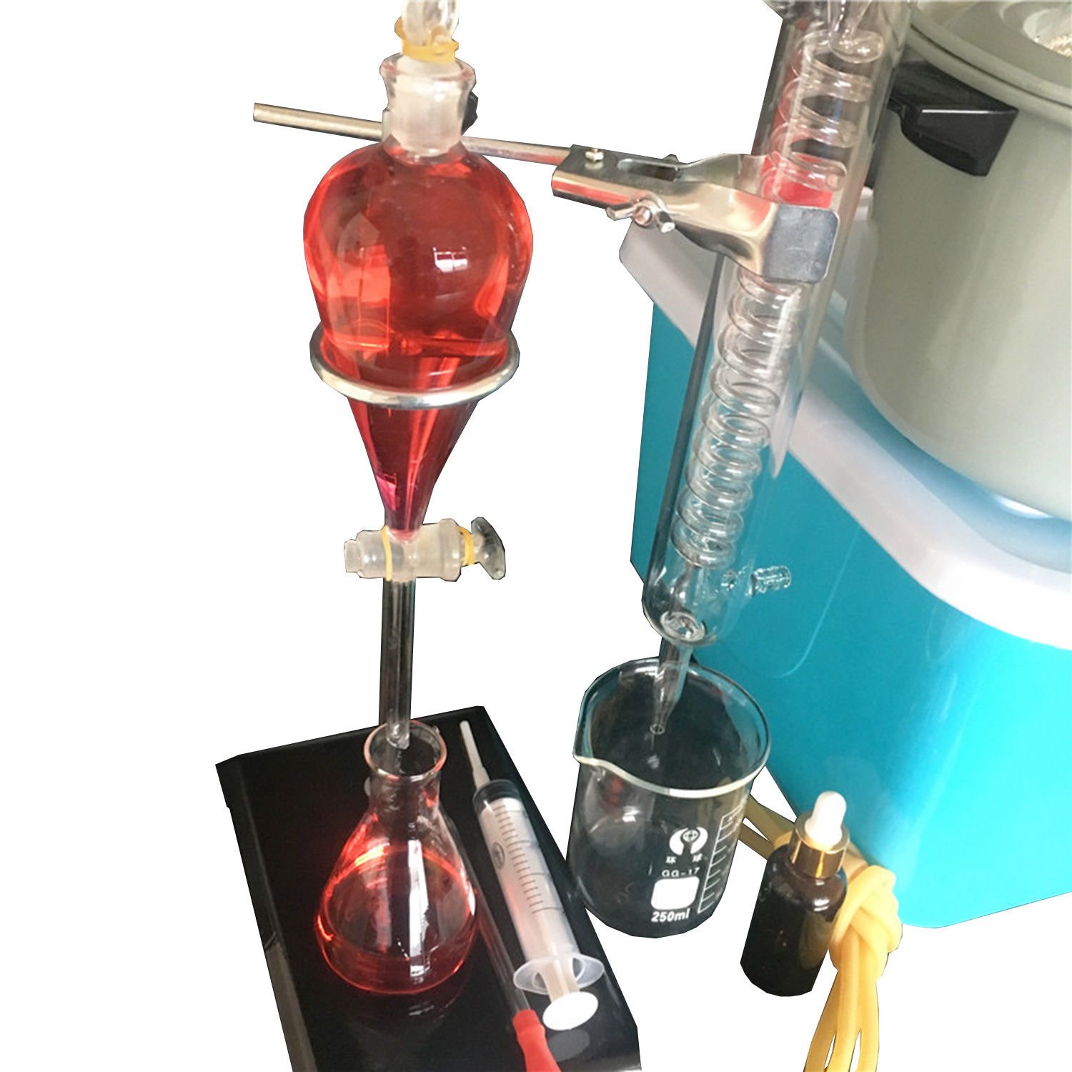 23 szt. nowy zestaw 1000 ml laboratoryjny aparat destylacyjny olejek eteryczny czysty destylator wody zestaw wyrobów ze szkła z termostatem elektrycznym schowkiem
