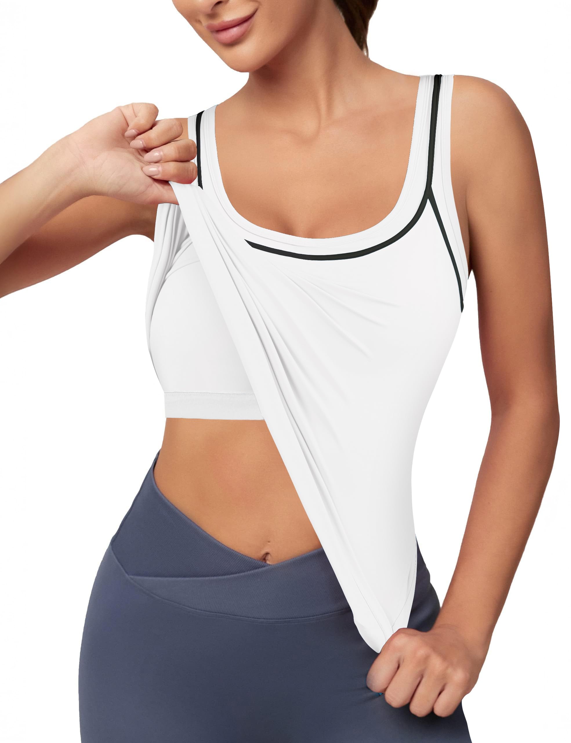 Blooming Jelly Women Workout Tank Tops Color Block Athletic Tops Crop Yoga Tops with Built in Bra