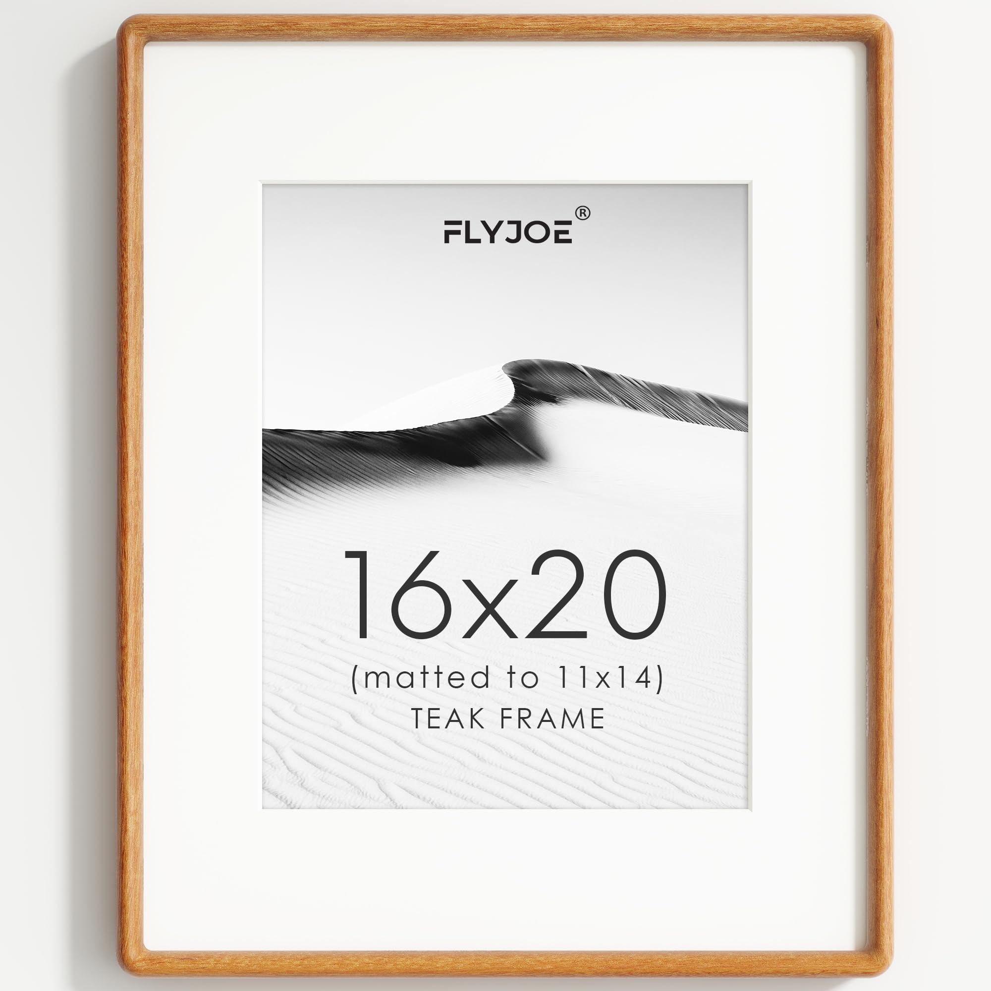 16x20 Picture Frame, Natural Solid Teak Wood Photo Frame, Rounded Corner