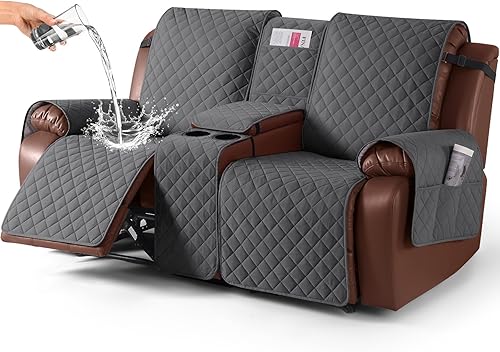 KinCam Funda 100% impermeable para sofá biplaza reclinable con consola, fundas antideslizantes para sofá reclinable de 2 asientos, funda protectora