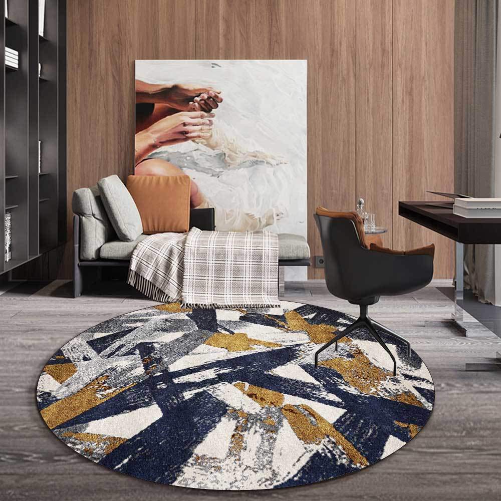 Schlafzimmer Waschbarer Teppich Rund ø 200 cm Wohnzimmer Groß Weiche Teppich Anti-Rutsch Unterseite Retro Runder Teppich Graffiti Blau/Gelb/Grau