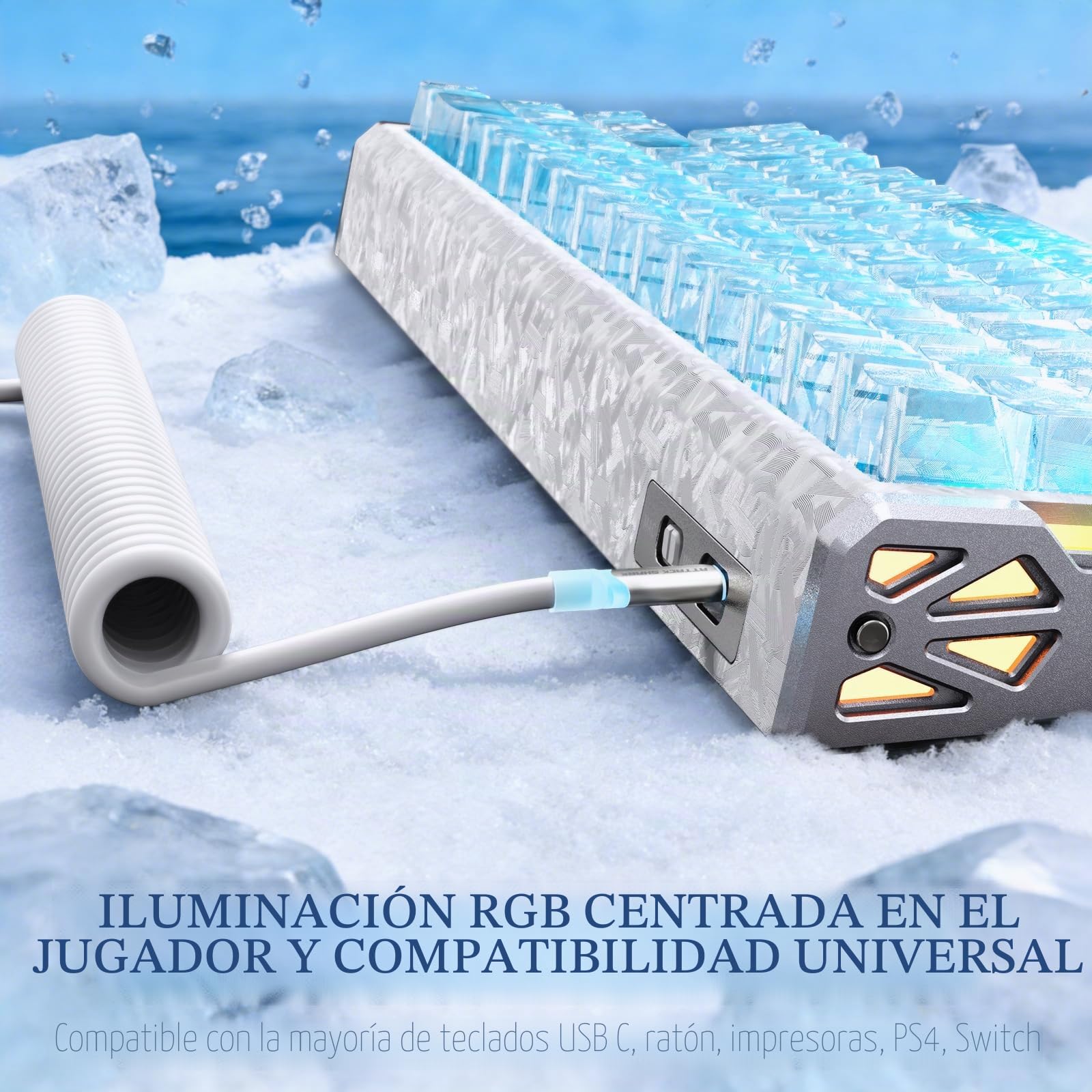 Teclado magnético con Cable para Juegos de 8000Hz con gatillo rápido de Fibra de Carbono, Intercambiable en Caliente; ratón inalámbrico PAW3950 Tri-Mode de 42000DPI y Cable USB-C en Espiral con RGB