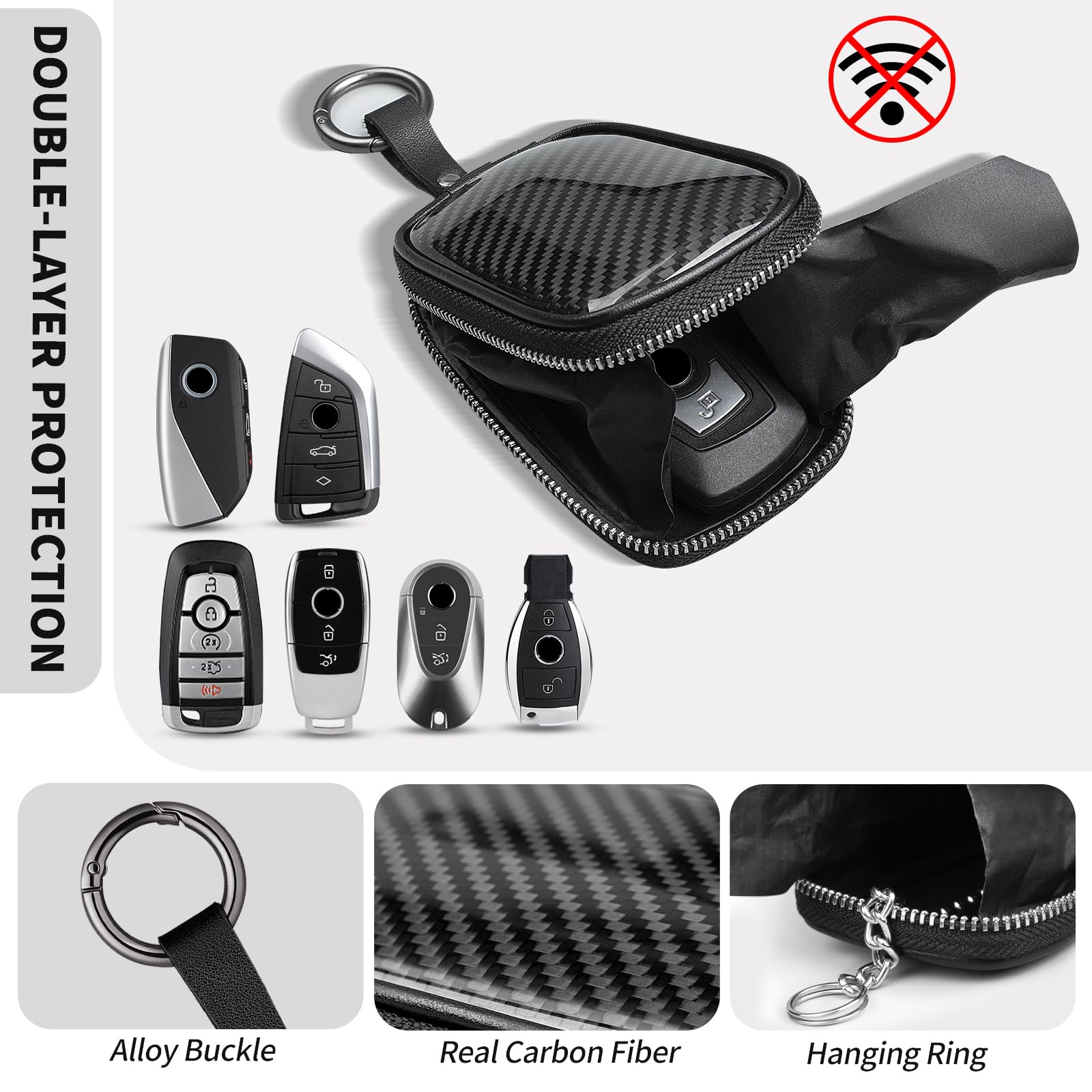 T-carbon Faraday Tasche für Autoschlüssel, Größe M, Schwarz