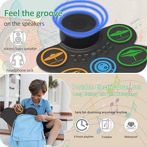 Miniatura 3 de Electric Drum Set, Electronic Drum Practice Pad - with Speaker & Battery, Support DTX Gaming. Roll-Up E Drum Kit for Kids and Adults