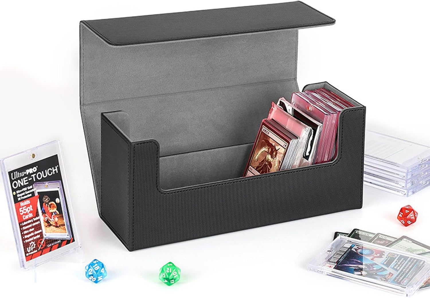 Card Deck Storage Box w/2 Dividers Fits 600+ Single Sleeved Cards,Card