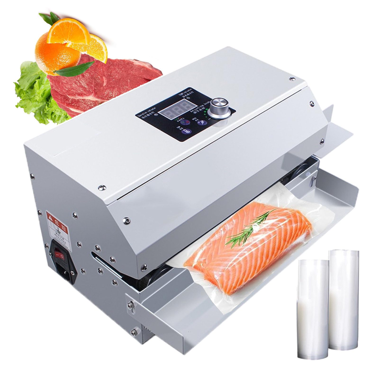 IUokLU Vacuum Sealers 176-482℉ Adjustable, Food Continuous Band Vacuum Sealer With 2Pcs Roll Bag, Horizontal Plastic Bag Industrial Sealing Machine For Commercial