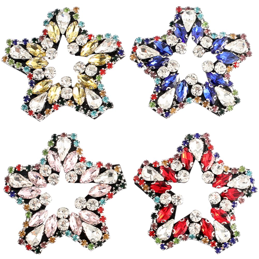 Toppe A Stella Con Perline E Strass - 6 Pezzi, 30x30mm, Multicolore, Per Cucito E Decorazioni
