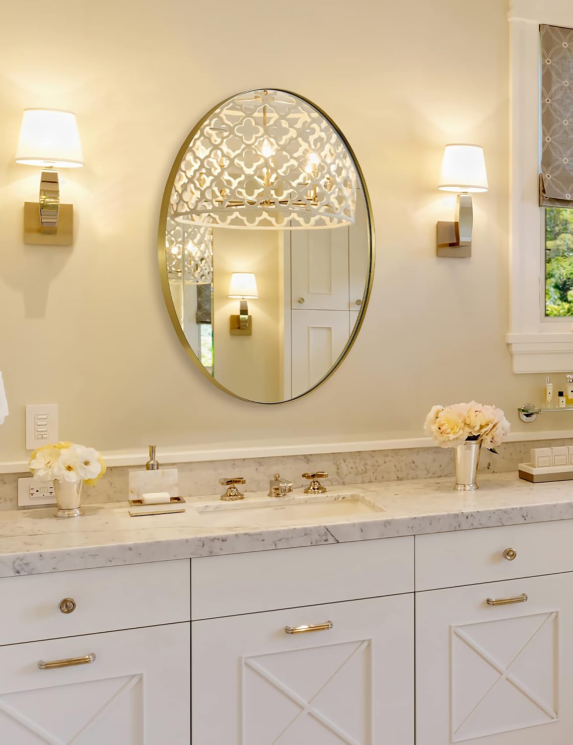 ANDY STAR Oval Gold Mirror, Brushed Gold Oval Mirror for Bathroom, Oval Wall Mirror for Btahroom 20x28’’ Gold Vanity Mirror in Stainless Steel Frame Wall Mount Horizontal or Vertical