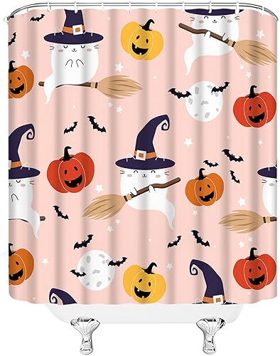 Miniatura 3 de Cortina de ducha de Halloween, linda calabaza espeluznante luna llena, bruja, gótica, terror, aterradora, gótica, misteriosa, mágica, decoración de