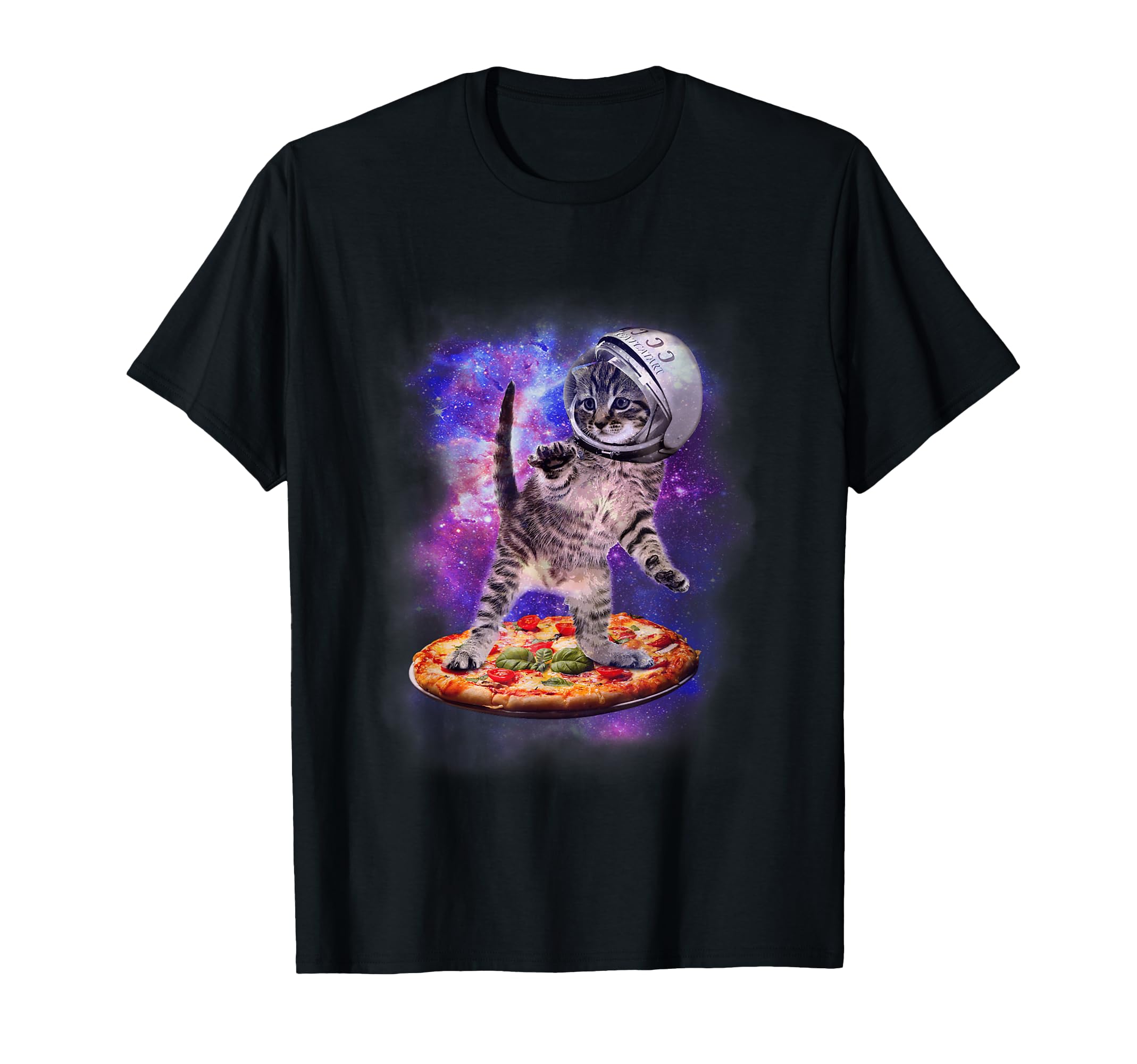 Funny Cat Flying A Pizza Astronaut Kitten Space T-Shirt