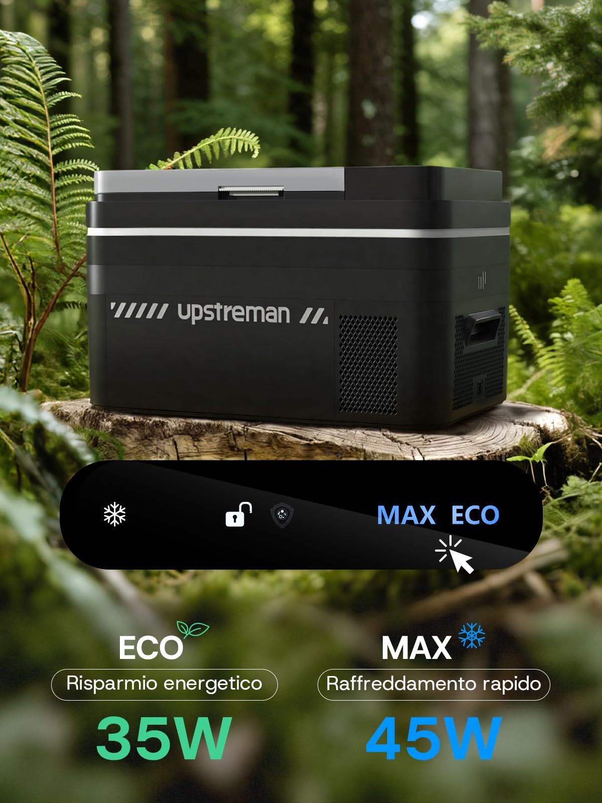 Upstreman 30L Frigorifero Portatile a Compressione, 12/24V & 220V Frigo per Auto, -20℃~20℃ Frigorifero Portatile Con LED, Mini Frigo per Auto, Camion, Campeggio, Nero, AR30
