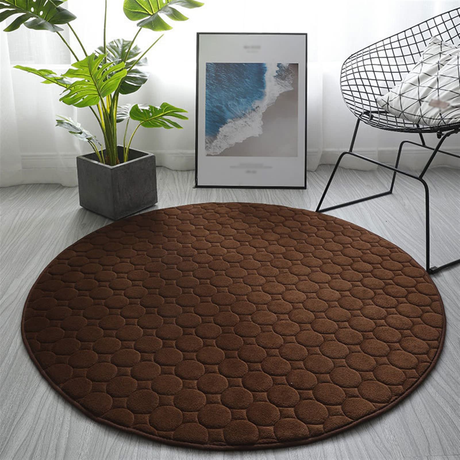 Tapis rond de salon marron confortable et antidérapant