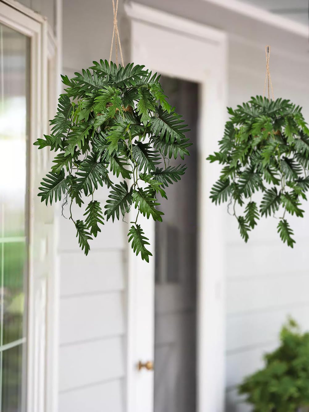 Künstliche Hängepflanzen im Topf Kunstpflanze Hängend Künstliche Pflanzen | 70 CM Philodendron Grün Dschungel Tropisch Deko für Wohnzimmer Schlafzimmer Badezimmer Esszimmer Küche Büro Hotel